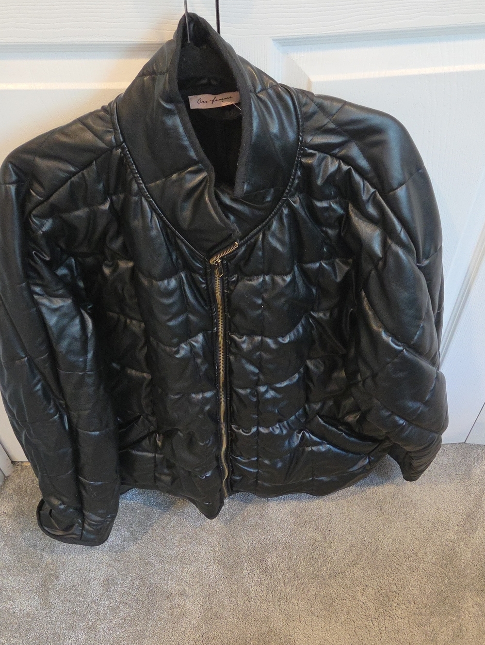 Ces Femme Black Quilted Faux Leather Bomber Jacket